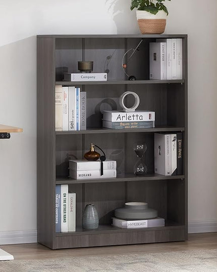 Farini Grey Bookshelf for Bedroom 4 Shelf Office Bookcase 48 Inches Tall Modern Wood Bookshelf for Living Room 4 Tier Wide Manga Bookshelf Library Bookcase - LeafyLoom
