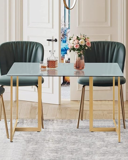 FurnitureR Tempered Glass Dining 47.2 inches Dinner Table for 4-6 Persons Modern Rectangular Spacious Tabletop & Gold Legs Elegant for Home Kitchen Living Room Restaurant, 47 Inches - LeafyLoom