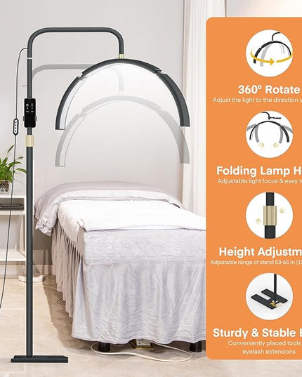 MYSWEETY Lash Light for Eyelash Extensions, 29'' Foldable LED Floor Lamps, Esthetician Light with Phone Holder & Stand Tray, Half Moon Lamp for Tattoo, Nails, Beauty, Filming Content Creation - LeafyLoom