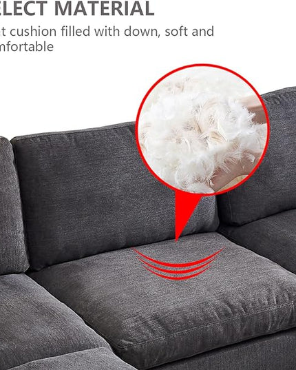 U Shaped Down Filled Oversized Cloud Couch with Double Chaise, Deep Seat Free Combination Convertible Corner Sectional Sofa Bed with Detachable Backrest and Wooden Legs for Living Room Office - LeafyLoom