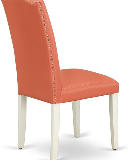 East West Furniture SHEN3-LWH-78 3 Piece Dining Set Contains a Round Kitchen Table with Pedestal and 2 Pink Flamingo Faux Leather Upholstered Chairs, 42x42 Inch - LeafyLoom