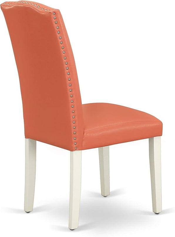 East West Furniture SHEN3-LWH-78 3 Piece Dining Set Contains a Round Kitchen Table with Pedestal and 2 Pink Flamingo Faux Leather Upholstered Chairs, 42x42 Inch - LeafyLoom