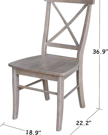 International Concepts Set of Two X-Back Solid Wood Seats Dining Chairs, Washed Gray Taupe - LeafyLoom