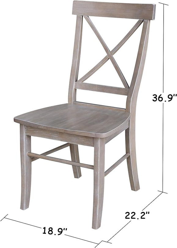 International Concepts Set of Two X-Back Solid Wood Seats Dining Chairs, Washed Gray Taupe - LeafyLoom