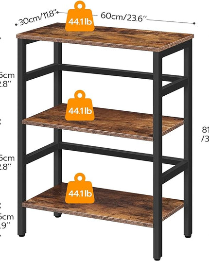HOOBRO 3 Tier Bookshelf, Industrial Bookcase, Record Storage Rack with Side Fence, Wood Storage Shelf with Metal Frame, Rustic Open Display Shelf for Living Room, Bedroom, Rustic Brown BF86CJ01 - LeafyLoom