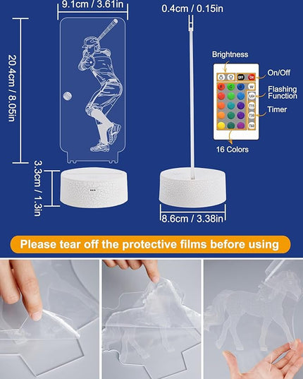 FULLOSUN Baseball Gift, Kids Baseball Night Light (with Remote Control), 3D Illumination Lights Boys Gift 16 Colors Changeable Kids Room Lighting Creative Decoration... (Baseball) - LeafyLoom