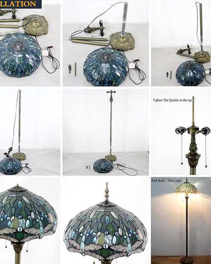 WERFACTORY Tiffany Floor Lamp Crystal Bead White Stained Glass Standing Reading Light 16X16X64 Inches Antique Pole Corner Lamp Decor Bedroom Living Room Home Office S508W Series - LeafyLoom