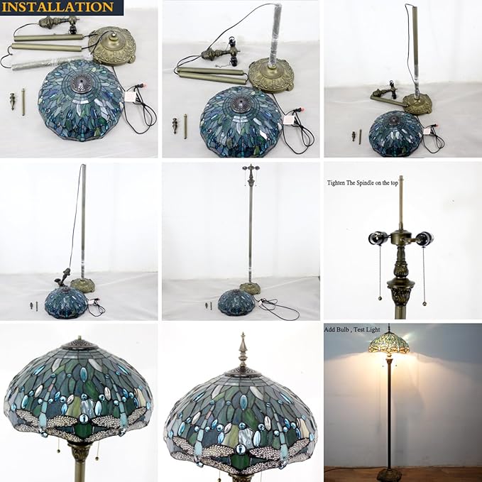 WERFACTORY Tiffany Floor Lamp Crystal Bead White Stained Glass Standing Reading Light 16X16X64 Inches Antique Pole Corner Lamp Decor Bedroom Living Room Home Office S508W Series - LeafyLoom