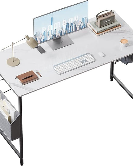 Pamray 47 Inch Computer Desk for Small Spaces with Storage Bag, Home Office Work Desk with Headphone Hook, Small Office Desk Study Writing Table - LeafyLoom