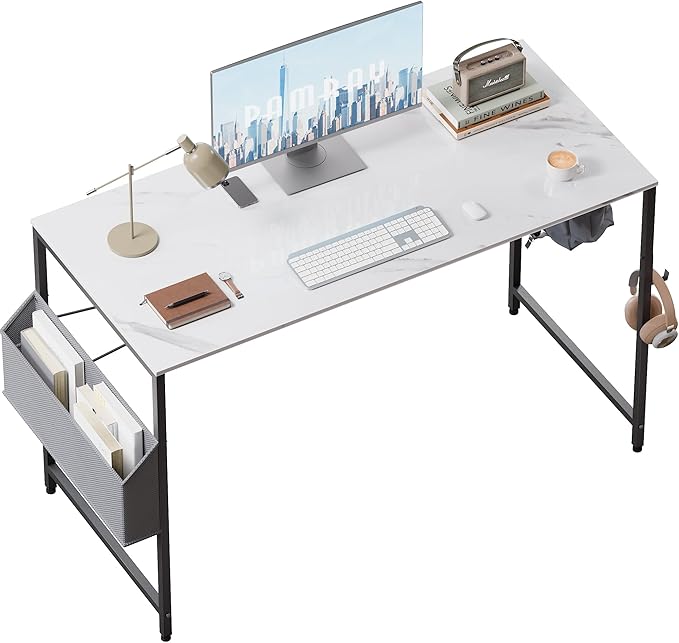 Pamray 47 Inch Computer Desk for Small Spaces with Storage Bag, Home Office Work Desk with Headphone Hook, Small Office Desk Study Writing Table - LeafyLoom