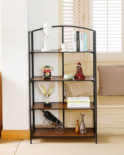 No Assembly Folding Bookshelf, 4 Tier Black Bookshelf, Metal Book Shelf for Storage, Folding Bookcase for Office Organization and Storage, 12.87" D x 30.9" W x 55.71" H - LeafyLoom