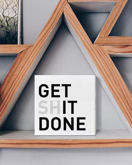 Home Office Desk Wooden Box Sign Decor, Get It Done, Inspirational Quotes Desk Decor Motivational Desk Decorations for Women Men Office - LeafyLoom