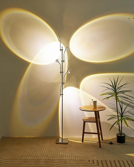 Sunset Projection Floor lamp Unique 5 Head Floor lamp Color for Living Room Background Decorative Adjustable Sunset lamp Modern LED Tall Lamp Bed Room Galvanized Chrome Floor lamp - LeafyLoom