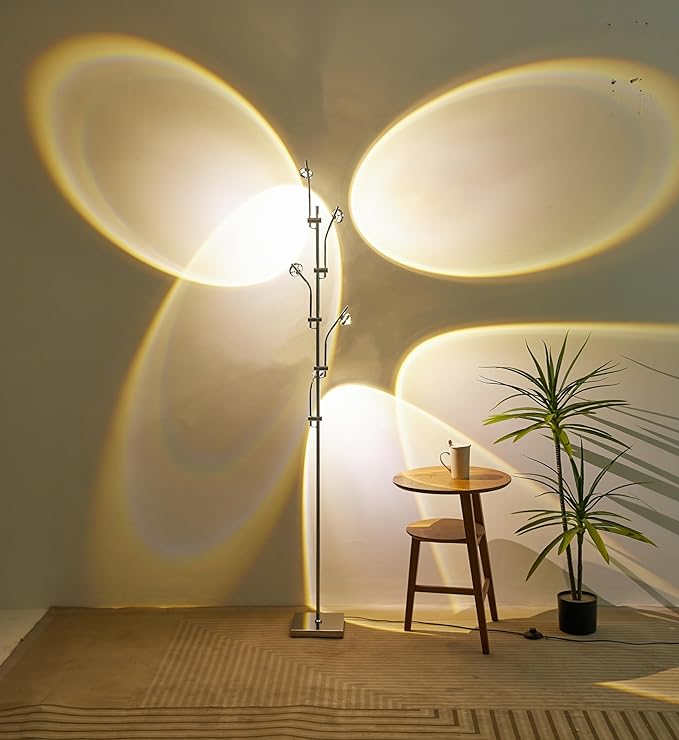 Sunset Projection Floor lamp Unique 5 Head Floor lamp Color for Living Room Background Decorative Adjustable Sunset lamp Modern LED Tall Lamp Bed Room Galvanized Chrome Floor lamp - LeafyLoom