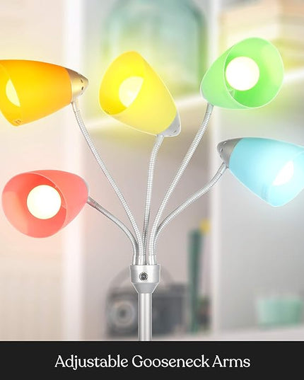 Brightech Medusa LED Floor Lamp – Multi-Head Dimmable Floor Lamp for Living Rooms & Offices – Tall Lamp with Interchangeable Shades, Adjustable Standing Lamp for Bedroom Reading – Silver - LeafyLoom