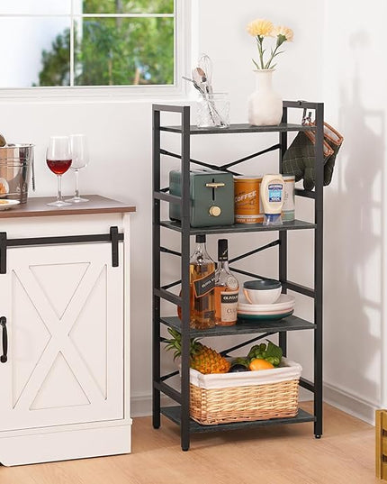 Yoobure 4 Tier Bookshelf - Small Book Shelf Industrial Bookcase, Narrow Book Case Book Storage Organizer for CD/Movie/Book, Bookshelves for Bedroom Office Living Room Charcoal Gray - LeafyLoom
