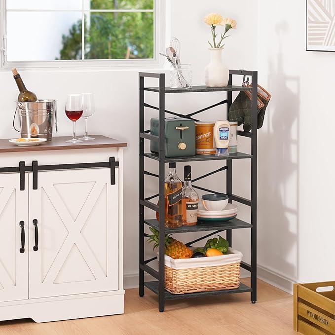 Yoobure 4 Tier Bookshelf - Small Book Shelf Industrial Bookcase, Narrow Book Case Book Storage Organizer for CD/Movie/Book, Bookshelves for Bedroom Office Living Room Charcoal Gray - LeafyLoom