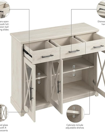Bush Furniture Lennox Farmhouse Stand for 65 Inch TV | Living Room Entertainment Center with Storage, 46W, Linen White Oak - LeafyLoom
