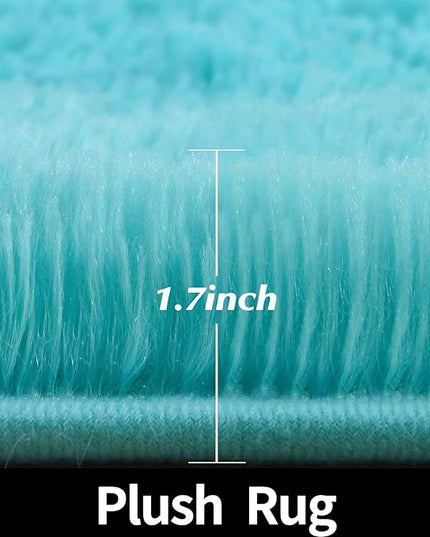 Blue Round Rug for Bedroom, Super Fluffy Circle Rugs for Baby Nursery, 5'X5' Feet Furry Carpet for Children Kids Room, Cute Soft Shaggy Rug for Girls Home Decor, Fuzzy Plush Carpets for Dorm - LeafyLoom