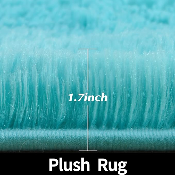 Blue Round Rug for Bedroom, Super Fluffy Circle Rugs for Baby Nursery, 5'X5' Feet Furry Carpet for Children Kids Room, Cute Soft Shaggy Rug for Girls Home Decor, Fuzzy Plush Carpets for Dorm - LeafyLoom