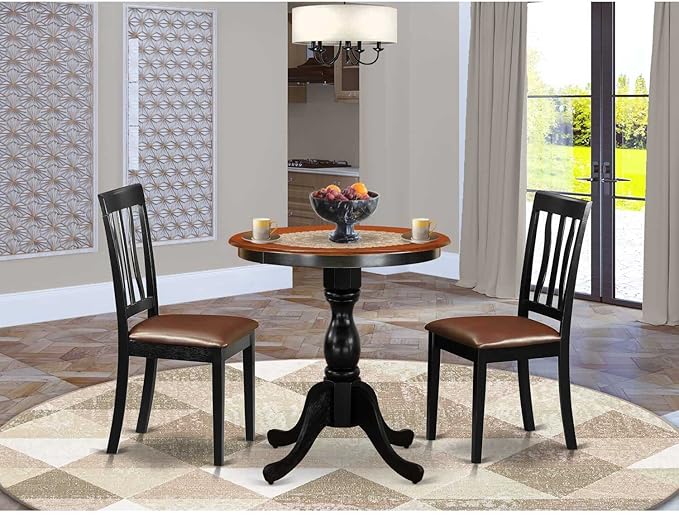 East West Furniture Eden 3 Piece Kitchen Set Contains a Round Room Table with Pedestal and 2 Faux Leather Upholstered Dining Chairs, 30x30 Inch, ESAN3-BCH-LC - LeafyLoom