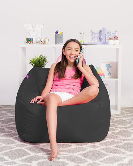 Posh Creations Structured Comfy Bean Bag Chair for Gaming, Reading, and Watching TV, Coronado Chair, Microsuede - Charcoal Gray - LeafyLoom