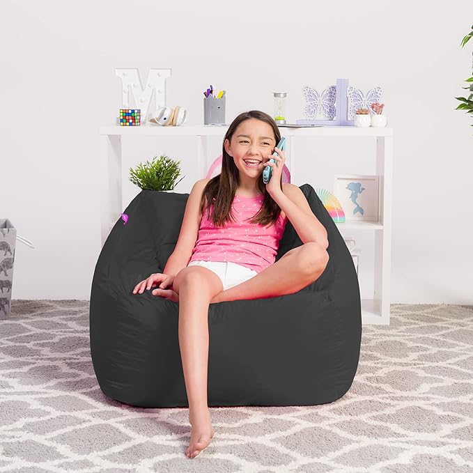 Posh Creations Structured Comfy Bean Bag Chair for Gaming, Reading, and Watching TV, Coronado Chair, Microsuede - Charcoal Gray - LeafyLoom