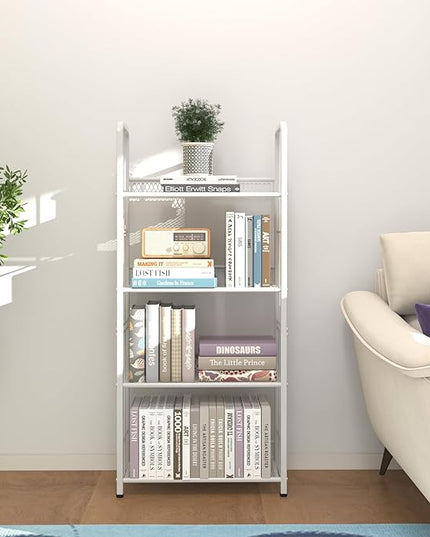 Bookshelf Storage Shelf Bookcase Freestanding Storage Stand Book Organizer for Living Room, Bedroom, Kitchen, Rust Resistance,Easy Assembly Multi-Functional Organizer (4 Tiers, White) - LeafyLoom