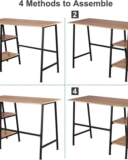 VECELO 43 Inch Computer Modern Student Writing home-office, Ladder Desk, Oak+black Leg - LeafyLoom