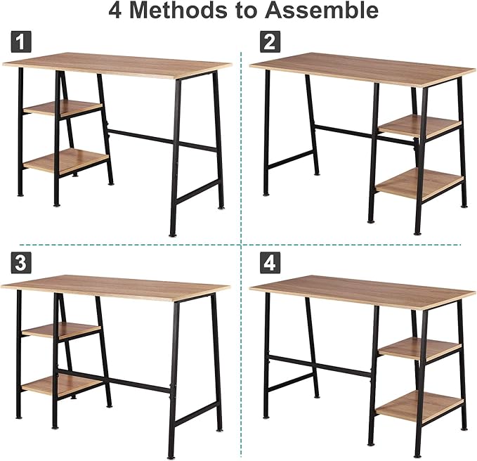 VECELO 43 Inch Computer Modern Student Writing home-office, Ladder Desk, Oak+black Leg - LeafyLoom