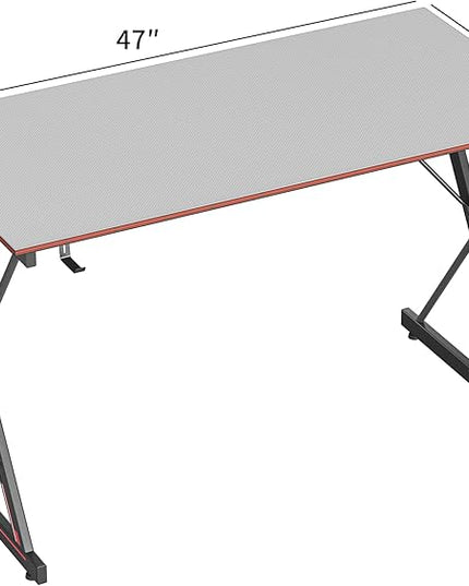 CubiCubi Gaming Desk 47 Inch PC Computer Desk, Carbon Fiber Home Office Desk Table Gamer Workstation, Simple Game Table with Headphone Hook, Gray - LeafyLoom
