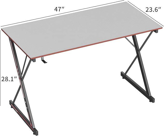 CubiCubi Gaming Desk 47 Inch PC Computer Desk, Carbon Fiber Home Office Desk Table Gamer Workstation, Simple Game Table with Headphone Hook, Gray - LeafyLoom