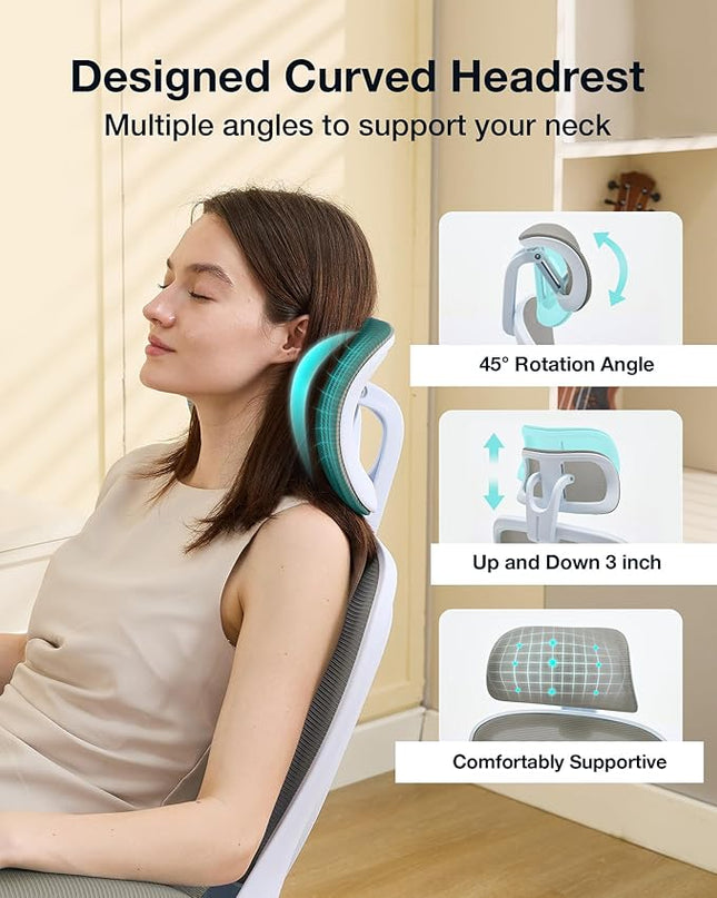 Ergonomic Office Chair with Tilt-Lock, Home Office Desk Chair with Auto Lumbar Support, High Back Mesh Desk Chair with Adjustable Headrest, Swivel Task Chair or Study Room Bedroom,Light Gray - LeafyLoom
