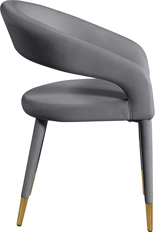 Meridian Furniture Destiny Collection Modern | Contemporary Velvet Upholstered Rounded Back Dining Chair, 23" W x 23" D x 31.5" H, Grey - LeafyLoom