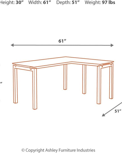 Signature Design by Ashley Baraga Contemporary Glass L-Shaped Home Office Desk, White - LeafyLoom