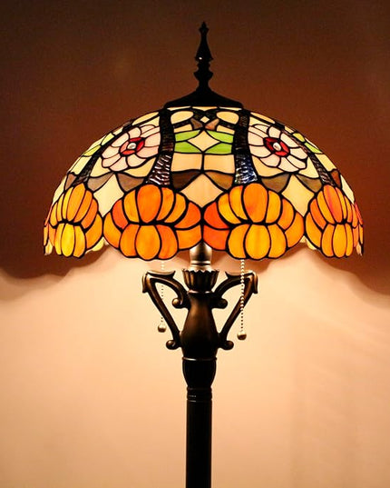 Tiffany Floor Lamp Stained Glass Standing Reading Lamp 16X16X66 Inches Antique Pole Corner Light for Bedroom Living Room Home Office (Yellow Flowers) - LeafyLoom