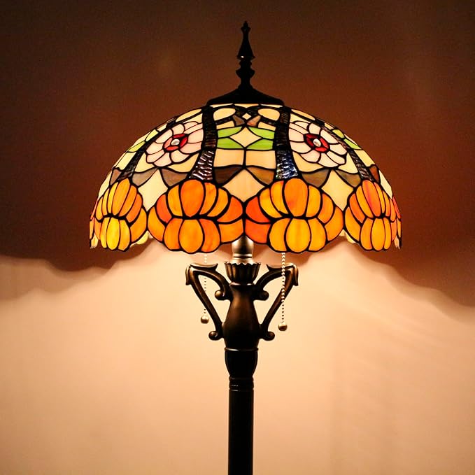 Tiffany Floor Lamp Stained Glass Standing Reading Lamp 16X16X66 Inches Antique Pole Corner Light for Bedroom Living Room Home Office (Yellow Flowers) - LeafyLoom