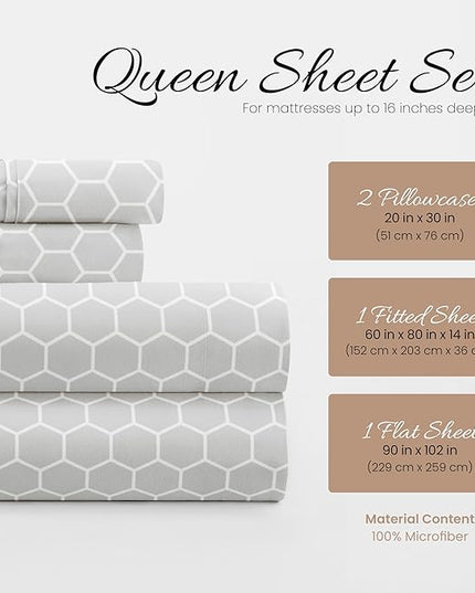 Linen Market 4 Piece Queen Bedding Sheet Set (Gray Geometric) - Sleep Better Than Ever with These Ultra-Soft & Cooling Bed Sheets for Your Queen Size Bed - Deep Pocket Fits 16" Mattress - LeafyLoom
