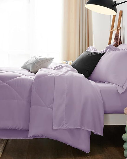 CozyLux Full Comforter Set with Sheets 7 Pieces Bed in a Bag Light Purple All Season Lavender Bedding Sets with Comforter, Pillow Shams, Flat Sheet, Fitted Sheet and Pillowcases - LeafyLoom