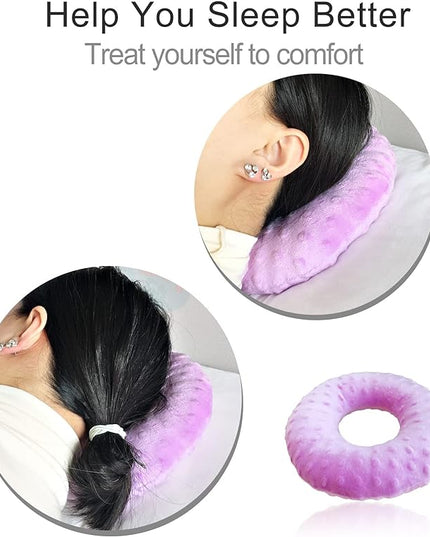 Piercing Pillow Ear Pillows Donut with Hole for Ear Pain CNH, Piercing, Pain Relief Sleeping, Pressure Sore, Side Sleepers, Headphones Minky Dot Lavender - LeafyLoom