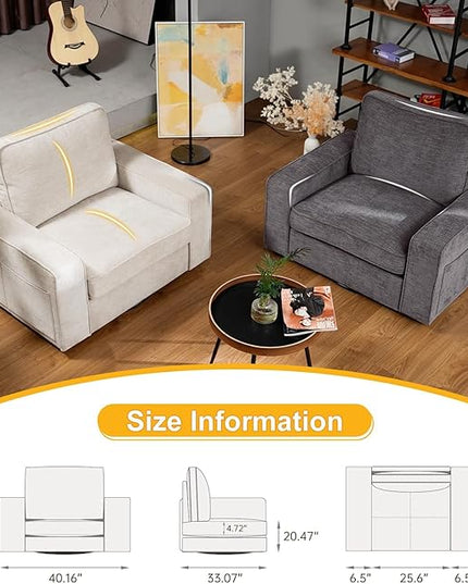 EASELAND Oversized Accent Chair, Reading Chair with Upholstered Chenille Fabric, Sofa Chair with Armrest, Single Sofa Chair for Living Room, Swivel Chair with Wooden Legs, Comfy Chair for Small Spaces - LeafyLoom