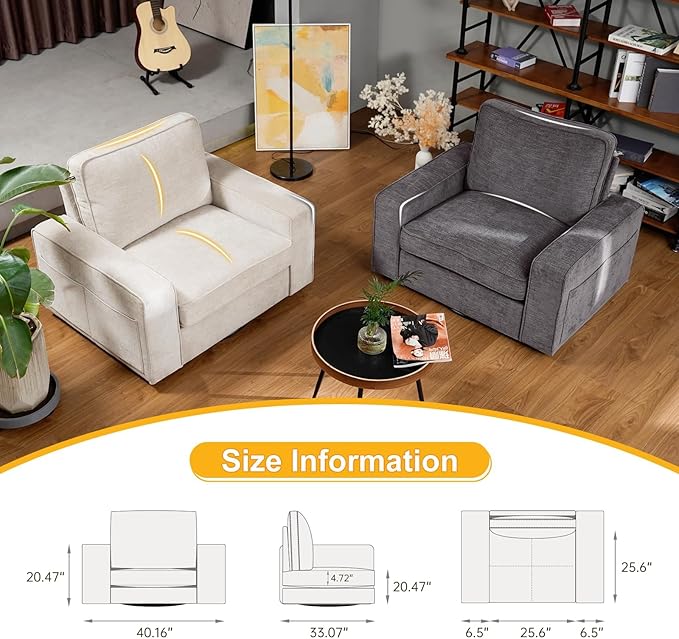 EASELAND Oversized Accent Chair, Reading Chair with Upholstered Chenille Fabric, Sofa Chair with Armrest, Single Sofa Chair for Living Room, Swivel Chair with Wooden Legs, Comfy Chair for Small Spaces - LeafyLoom