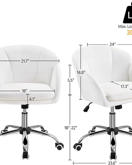 Yaheetech Cute Petal Desk Chair for Home Office, Makeup Vanity Chair Upholstered Modern Chair Adjustable Swivel Task Chair with Armrests for Work, Study, Living Room, Bedroom, Snowy - LeafyLoom