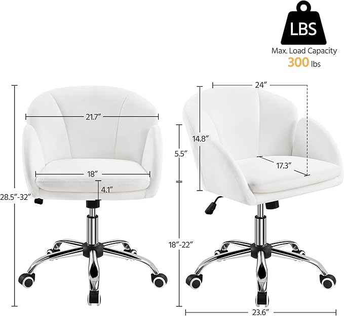 Yaheetech Cute Petal Desk Chair for Home Office, Makeup Vanity Chair Upholstered Modern Chair Adjustable Swivel Task Chair with Armrests for Work, Study, Living Room, Bedroom, Snowy - LeafyLoom