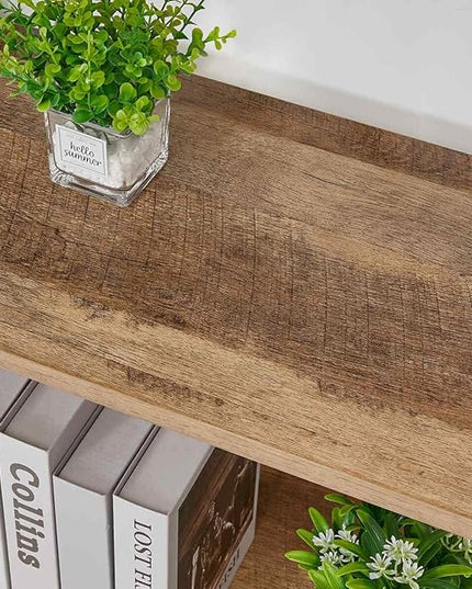 BON AUGURE Small Bookshelf for Small Space, Industrial 2 Tier Wood Metal Bookcase, Rustic Short Book Shelf for Living Room, Bedroom and Office (Vintage Oak) - LeafyLoom