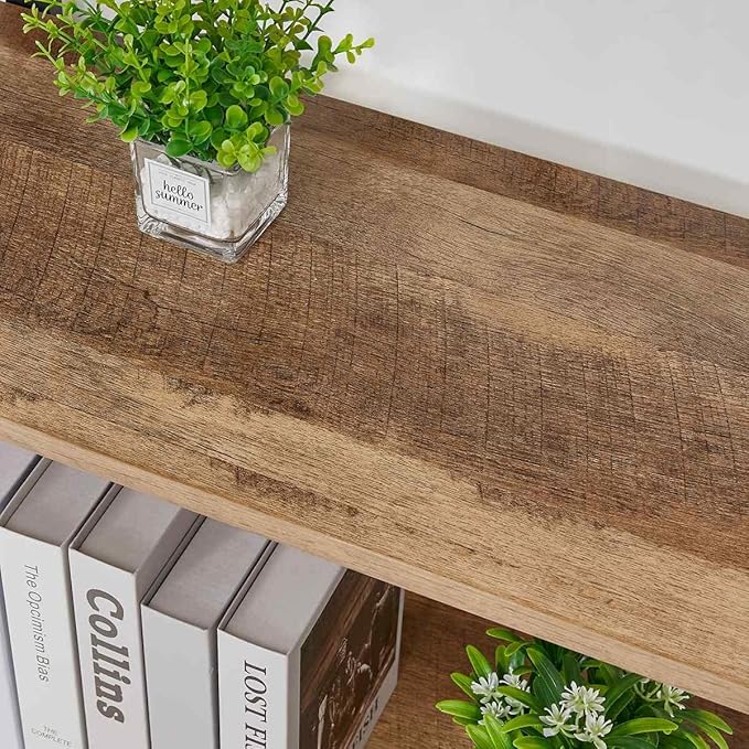 BON AUGURE Small Bookshelf for Small Space, Industrial 2 Tier Wood Metal Bookcase, Rustic Short Book Shelf for Living Room, Bedroom and Office (Vintage Oak) - LeafyLoom