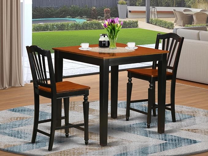 East West Furniture PBCH3-BLK-W 3 Piece Counter Height Pub Set for Small Spaces Contains a Square Kitchen Table and 2 Dining Room Chairs, 36x36 Inch, Black & Cherry - LeafyLoom