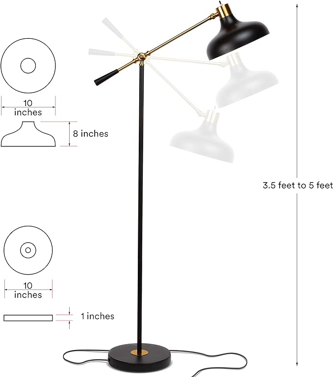 Brightech Wyatt LED Floor Lamp, Industrial Floor Lamp for Living Rooms & Offices – Charming Farmhouse Floor Lamp, Adjustable Head Standing Lamp for Bedroom Reading, Stunning Living Room Decor - LeafyLoom