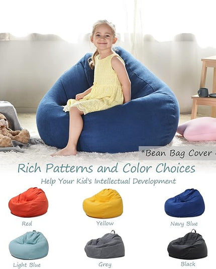 YuppieLife Stuffed Animals Bean Bag Chair Cover Candy-Colored Bean Bag(Just Cover, No Filling)/Large Stuff 'n Sit Organization/Toy Storage Bag/Kids Toys Organizer（27'',Navy blue - LeafyLoom