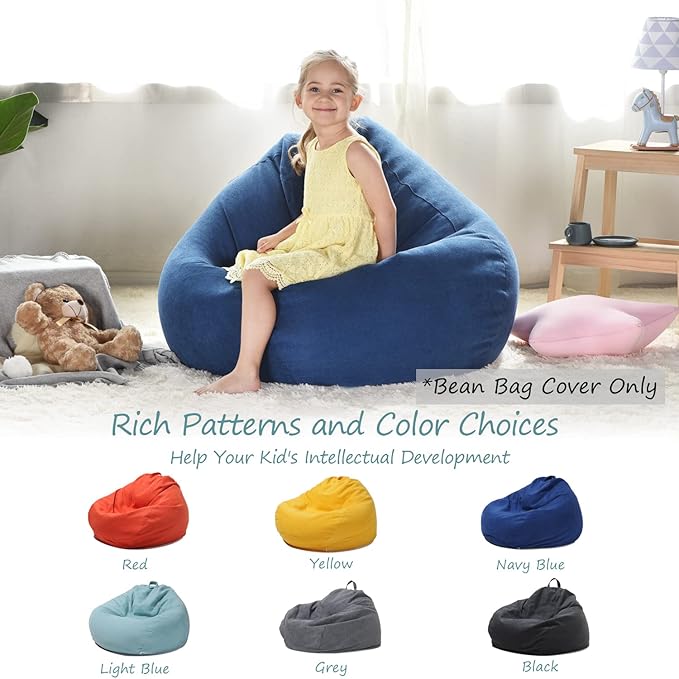 YuppieLife Stuffed Animals Bean Bag Chair Cover Candy-Colored Bean Bag(Just Cover, No Filling)/Large Stuff 'n Sit Organization/Toy Storage Bag/Kids Toys Organizer（27'',Navy blue - LeafyLoom